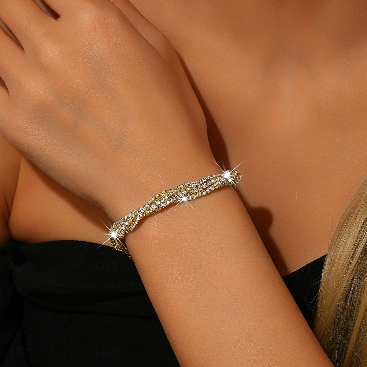 Women's Gold & Silver Rhinestone Bracelet Set - Sparkling Dual-Tone Crystal Bangles, Elegant Party Jewelry for Evenings, Proms & Special Events 2026 - BHD 5.96 –P6