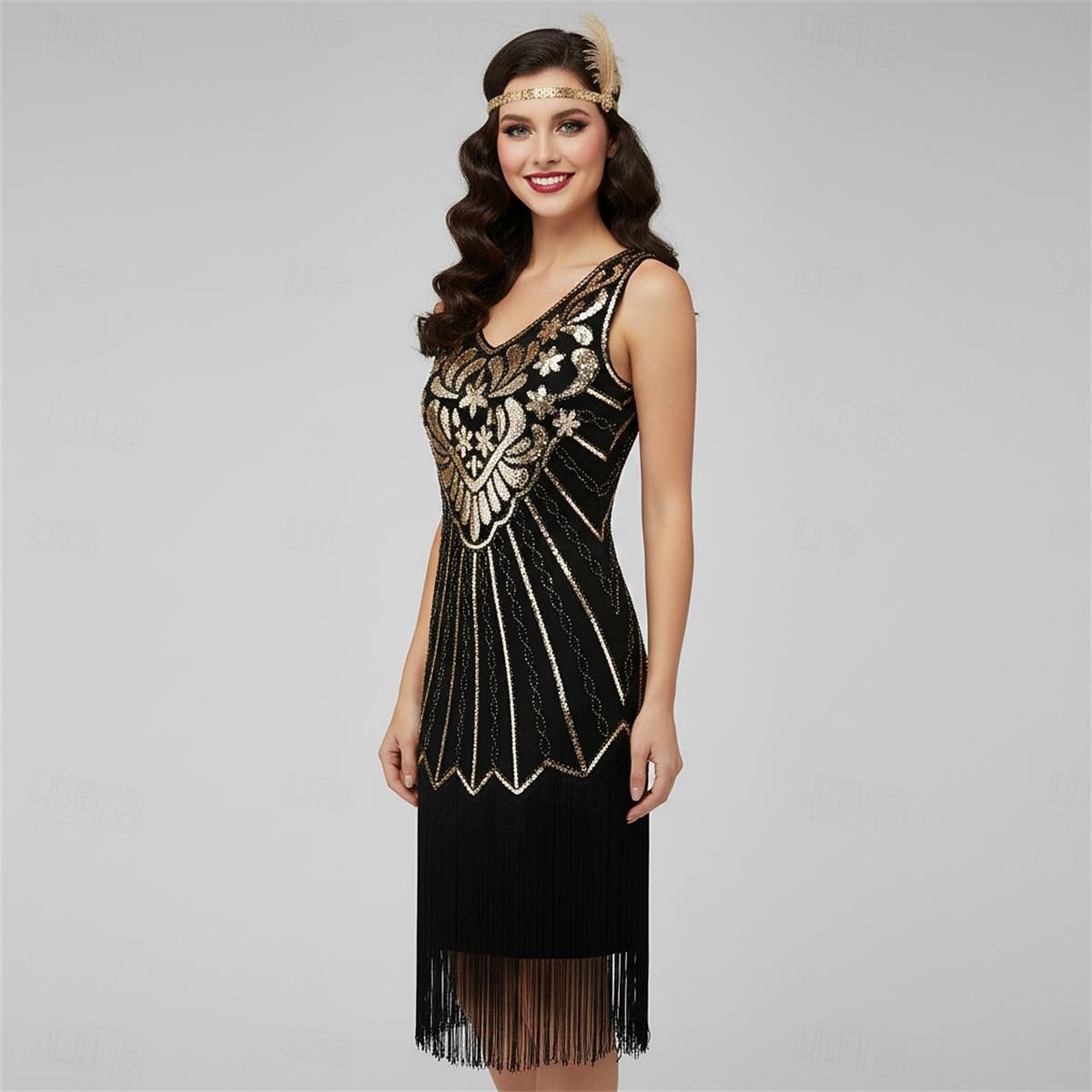 Anni Ruggenti Anni 1920 Lunghezza al ginocchio Lunghezza corta Abito Flapper Gonna pullover Senza maniche Il grande Gatsby Invitato al matrimonio Paillettes Scollo a V Costume Per donna Carnevale del 2026 a $38.99 –P9