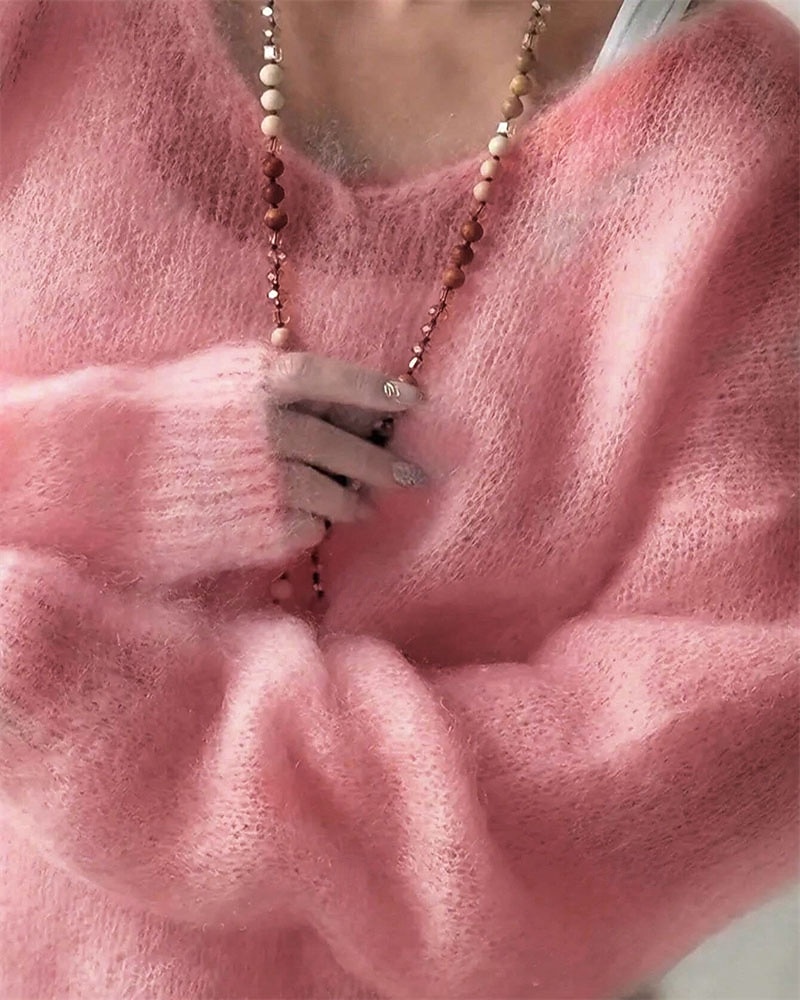 Dámské Svetr Rolák Elegantní Módní Roztomilý Pevná barva Do V Pletený Dlouhý rukáv Běžné topy Plést Venkovní Domů Denní Vodní modrá Světlá růžová Podzim Zima 2026 - $32.99 –P3