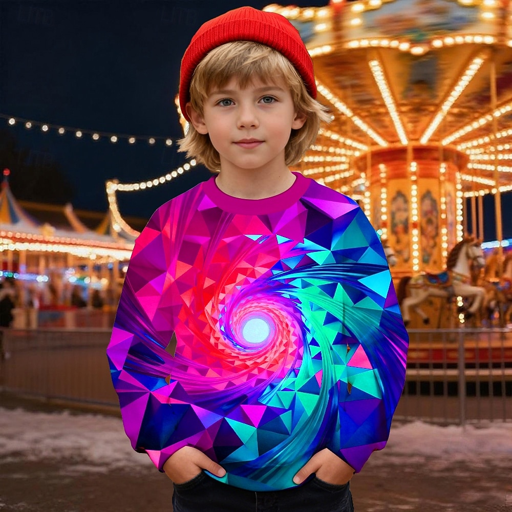 Pojkar 3D Grafisk Geometrisk 3D Print Tröja Långärmad Vår Höst Mode Grundläggande Barn 4-12 år Rund hals Utomhus Ledigt Dagligen Normal 2025 - $17.49 –P4