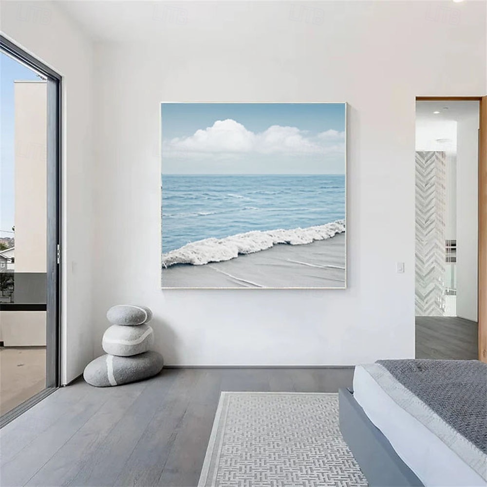 Large Blue Ocean Abstract Painting Light Blue Ocean Abstract Art Ocean Waves Canvas Painting White Textured Wall Art Ocean Waves Wall Art 2026 - $108.99 –P2