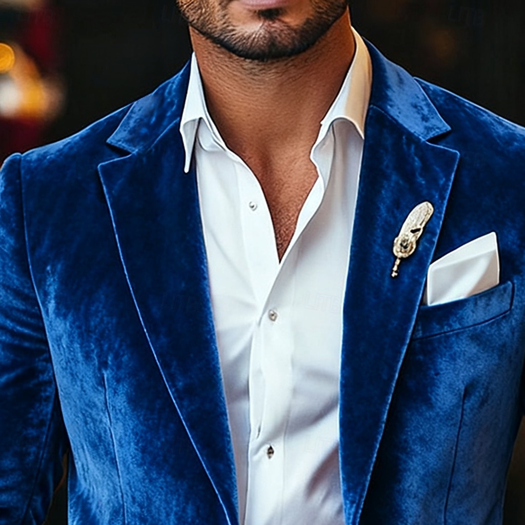 Herre Vinterfrakk Fløyelsblazere Formell Festkveldsklær Fest Klassisk Høst Høst vinter 100% Polyester Fløyel Helfarge Enkelt Brystet Enn-knapp Blazer Rød Kongeblå Lilla Grønn 2026 - $97.99 –P2