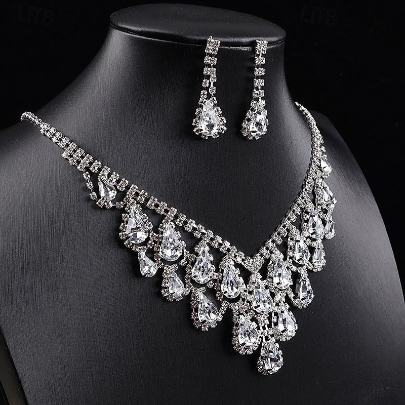 Ensemble collier et boucles d'oreilles pendantes en argent plaqué violet pour femme - bijoux de mariée élégants en cristal pour mariages, bals de fin d'année et soirées habillées de 2026 ? $11.99 –P3