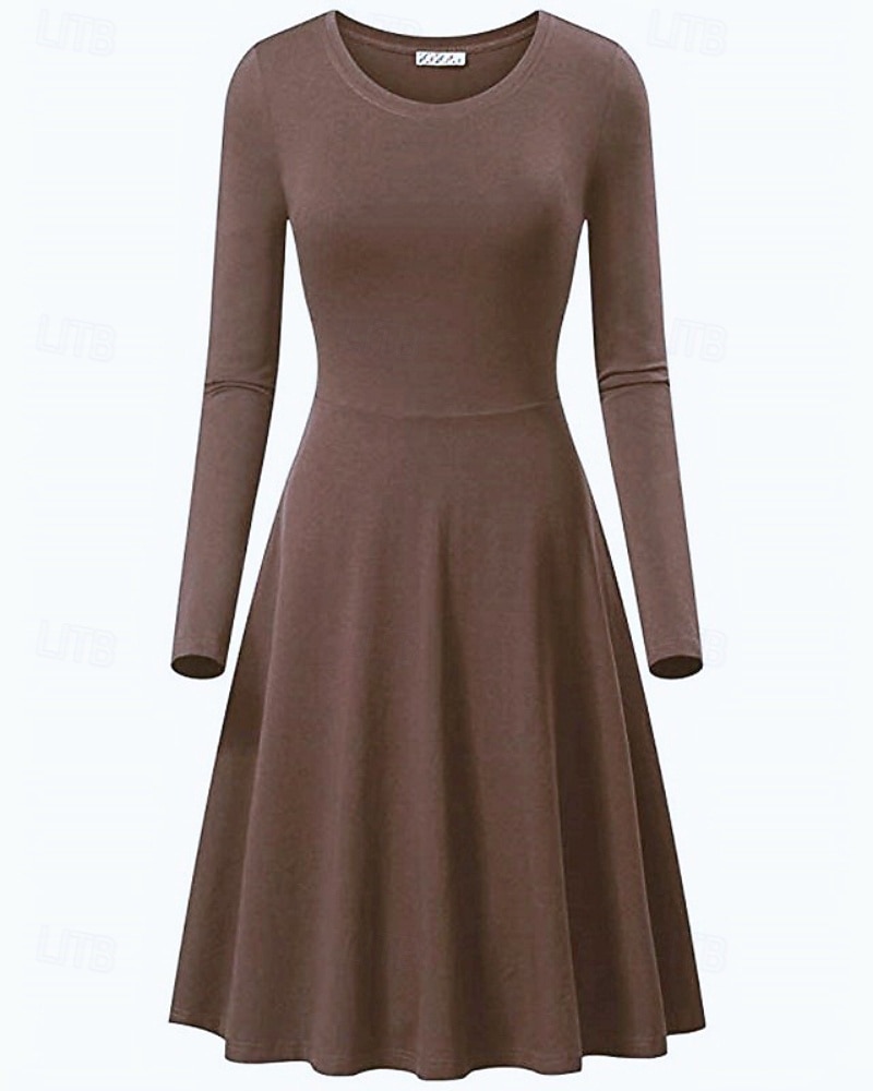 Women's Midi Dress Hoodie Dress T Shirt Dress Tee Dress Elegant Modern Daily Outdoor Vacation Loose Fit Plain Long Sleeve Crew Neck Black White Yellow Wine Spring Fall 2026 - $21.99 –P3