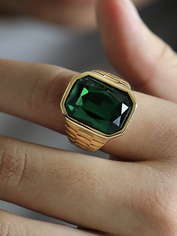 Anillo de titanio para hombre con gema grande de color – disponible en varios colores, diseño elegante para ocasiones informales y formales 2026 - $11.99 –P3