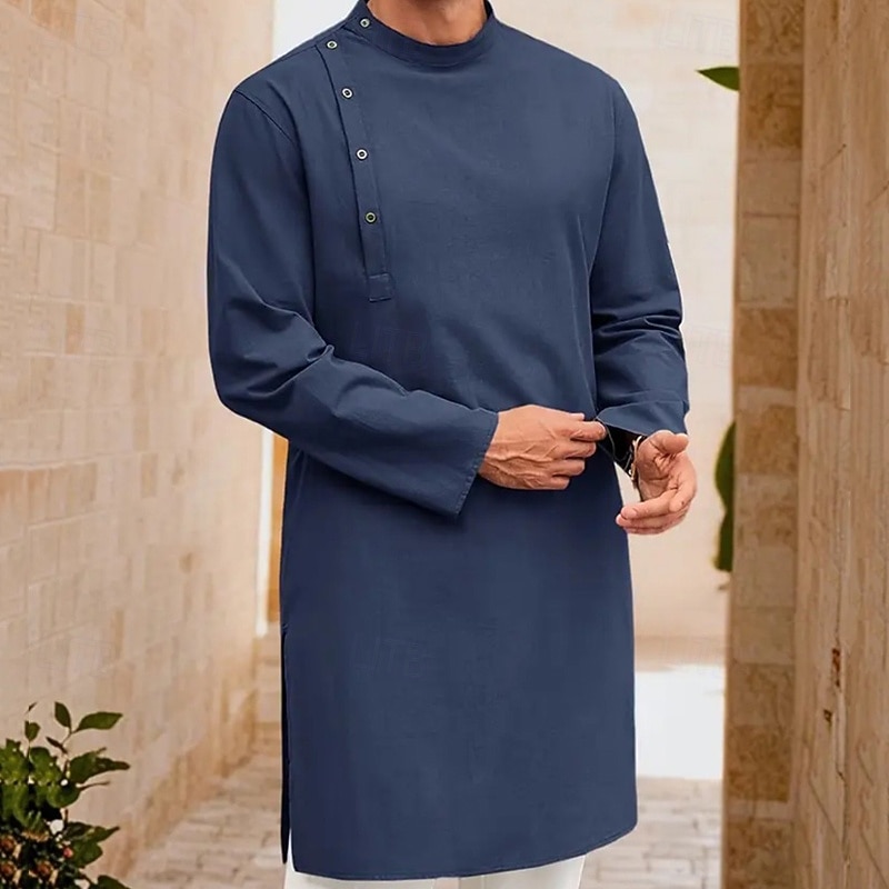 Муж. Домашняя одежда Ночная рубашка Ночная сорочка Полотняное плетение Стиль Удобная обувь Дом Повседневные Хлопок Дышащий Воротник-стойка Длинный рукав Весна Осень Черный Белый 2026 - $27.99 –P3