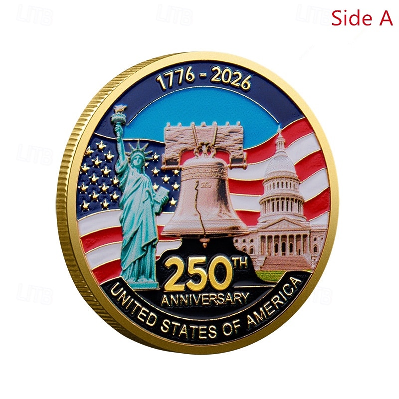 250th Anniversary Commemorative Coins - Golden American Flag & Liberty Bell Design Collectible Coins, Durable Metal Anniversary Coins for Display, Collectors Patriotic Semiquincentennial 2026 - $15.99 –P12