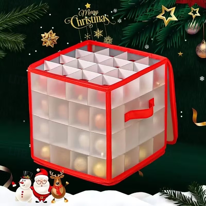 Boîte de rangement pour décorations de Noël avec 64 compartiments, fermeture éclair, en plastique vinyle, avec poignée, idéale pour ranger les petites décorations de fêtes. de 2026 ? $21.99 –P2