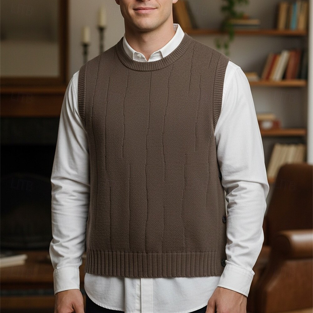 Herren Pullunder Kleid Pullover Pullover Weste Strickpullover Gerippt Stricken Normale Oberteile Gestrickt Einfach Rundhalsausschnitt Mode Lässig Urlaub Alltagskleidung Bekleidung Herbst Winter Braun 2026 - $26.99 –P1