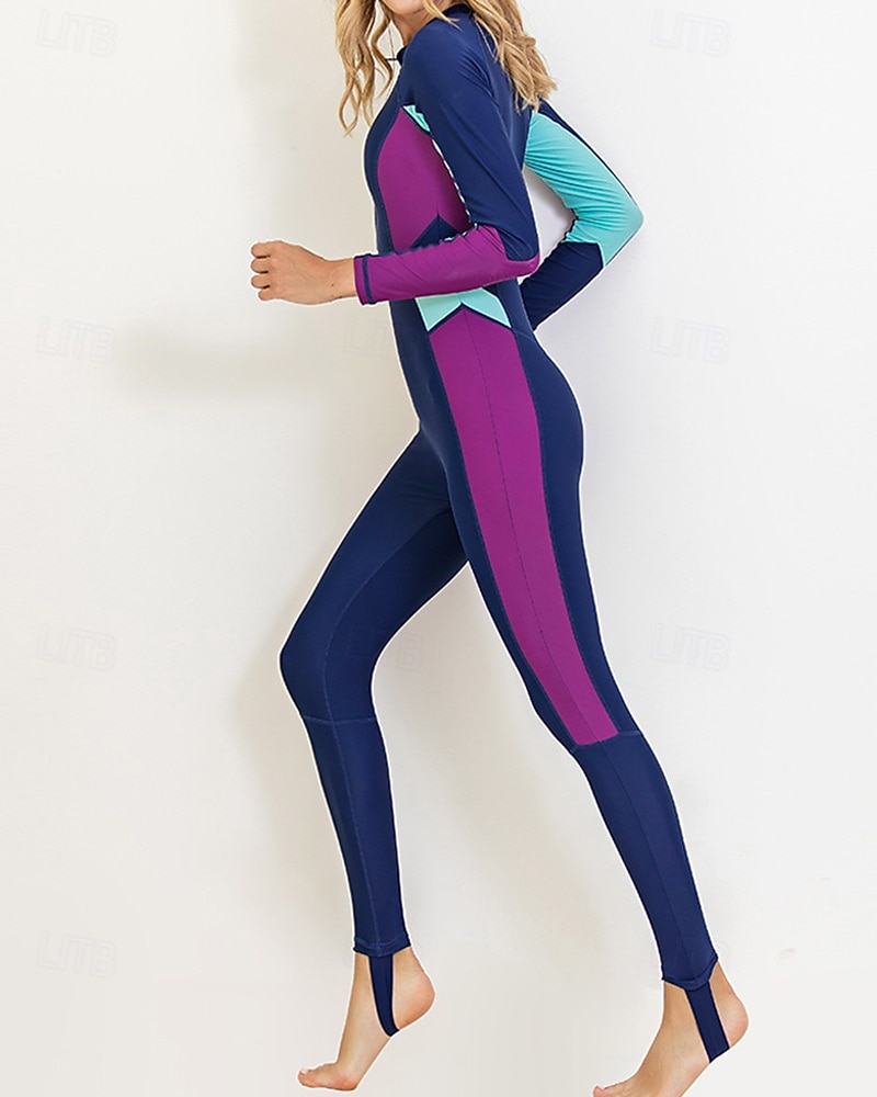 Women's Full Body Rash Guard One Piece Surfing Suit Color-blocking with Built in Bra  UPF 50+ Tummy Control Long Sleeve Diving Suit Surfing Canoeing Snorkeling Winter 2026 - $50.99 –P6