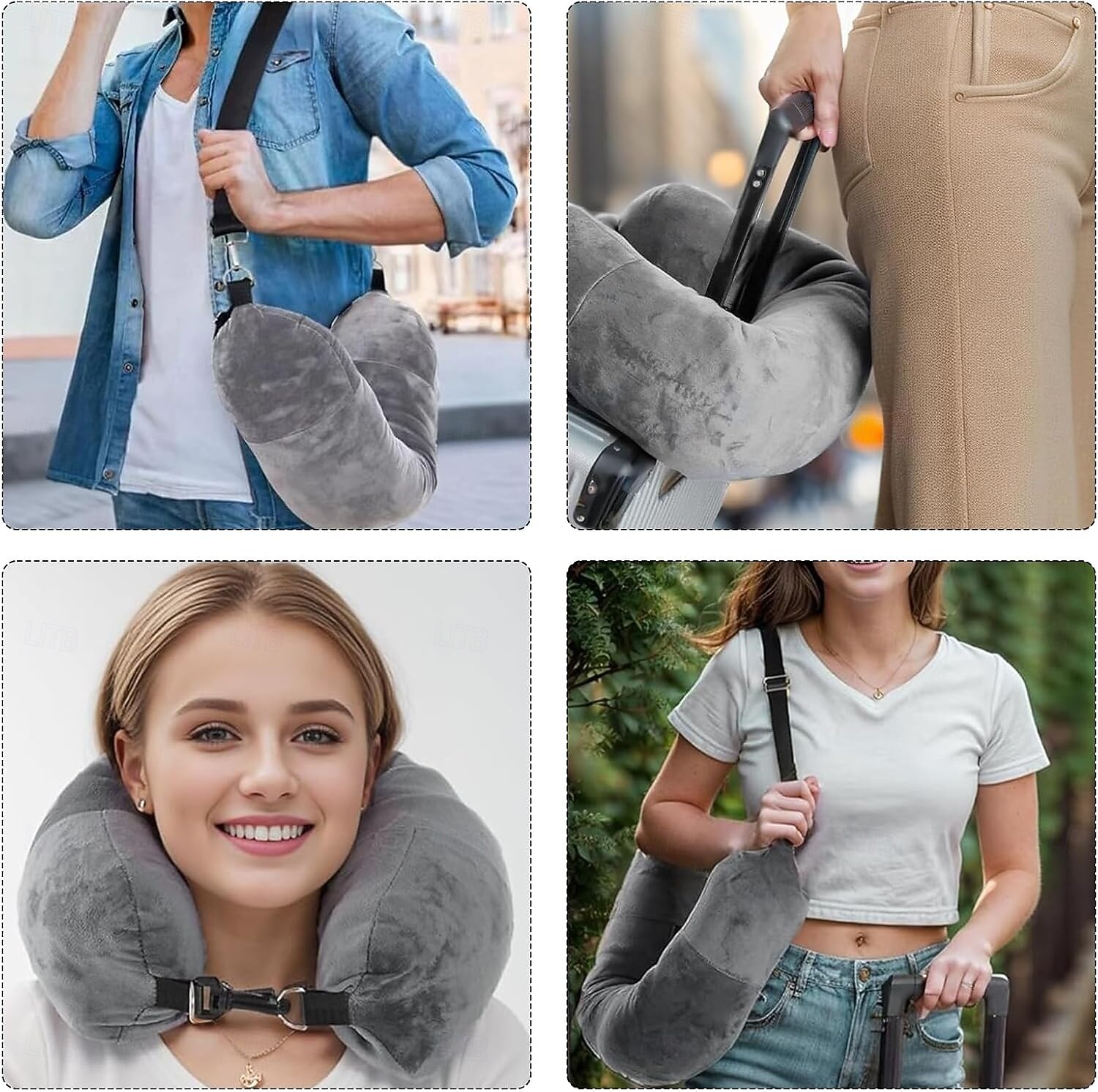 Almohada de viaje rellenable para el cuello, funda de almacenamiento portátil con cremallera segura, funda de transporte liviana para uso en aviones, se puede llenar con ropa para crear un soporte 2026 - $19.99 –P1