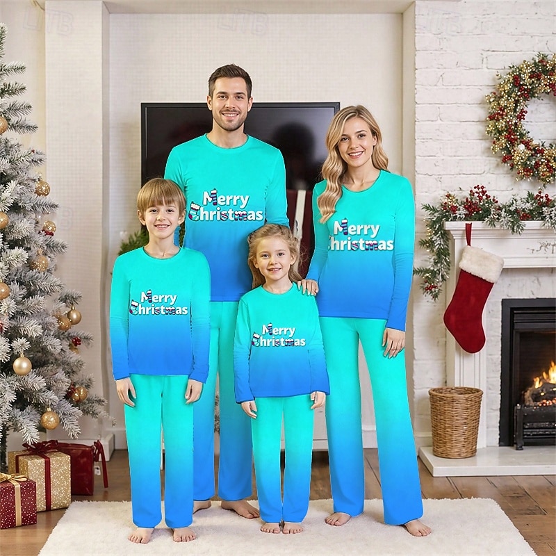 Családi nézés Karácsony Karácsonyi családi pizsama Pizsamák Családkészletek Grafika Gradiens Karácsonyi minta Otthon Nyomtatott Medence Sötétsárga Világoszöld Hosszú ujj Napi Hozzá illő ruhák 2025 - $20.99 –P2