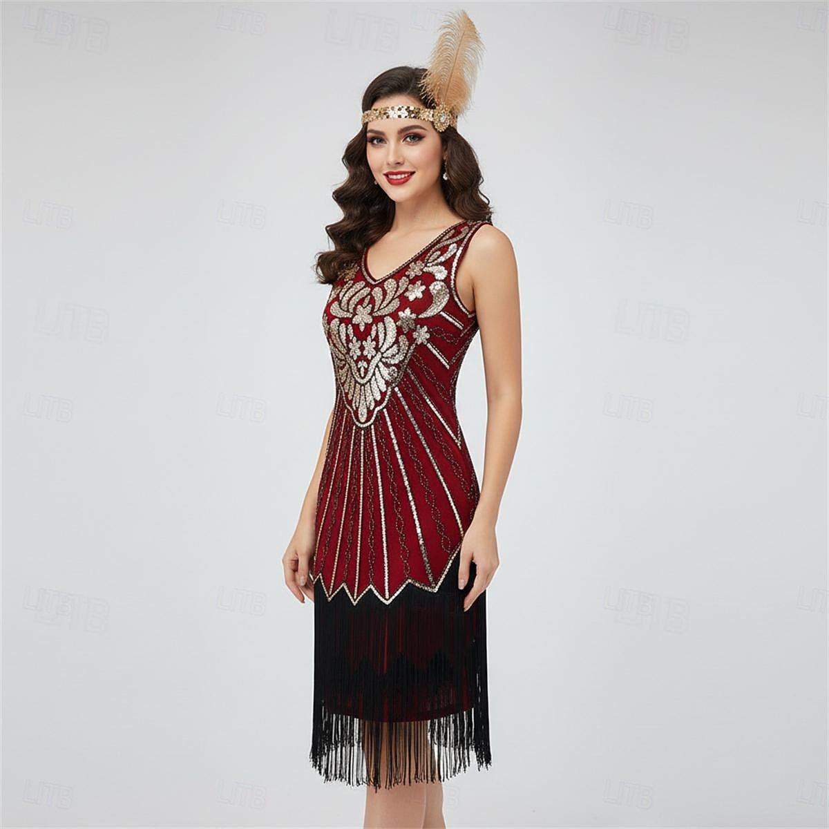 Anni Ruggenti Anni 1920 Lunghezza al ginocchio Lunghezza corta Abito Flapper Gonna pullover Senza maniche Il grande Gatsby Invitato al matrimonio Paillettes Scollo a V Costume Per donna Carnevale del 2026 a $38.99 –P7