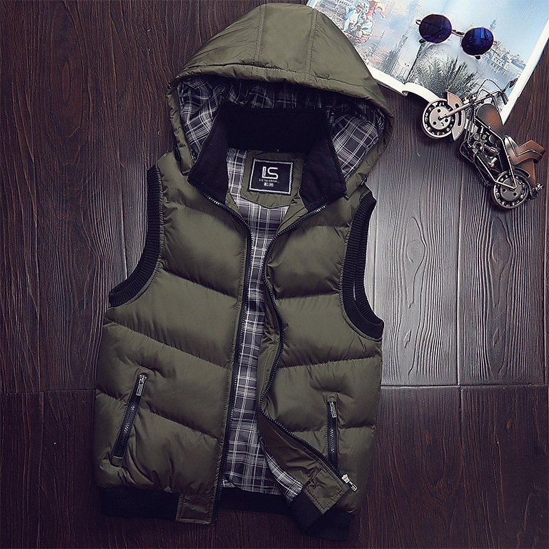 Homme Gilet matelassé Gilet Vacances Quotidien Date Mode Occasionnel Automne Hiver Avec Poches Polyester Chaud Confortable Couleur Unie Fermeture éclair À capuche Coupe régulière Noir Rouge Vert de 2026 ? $37.99 –P4