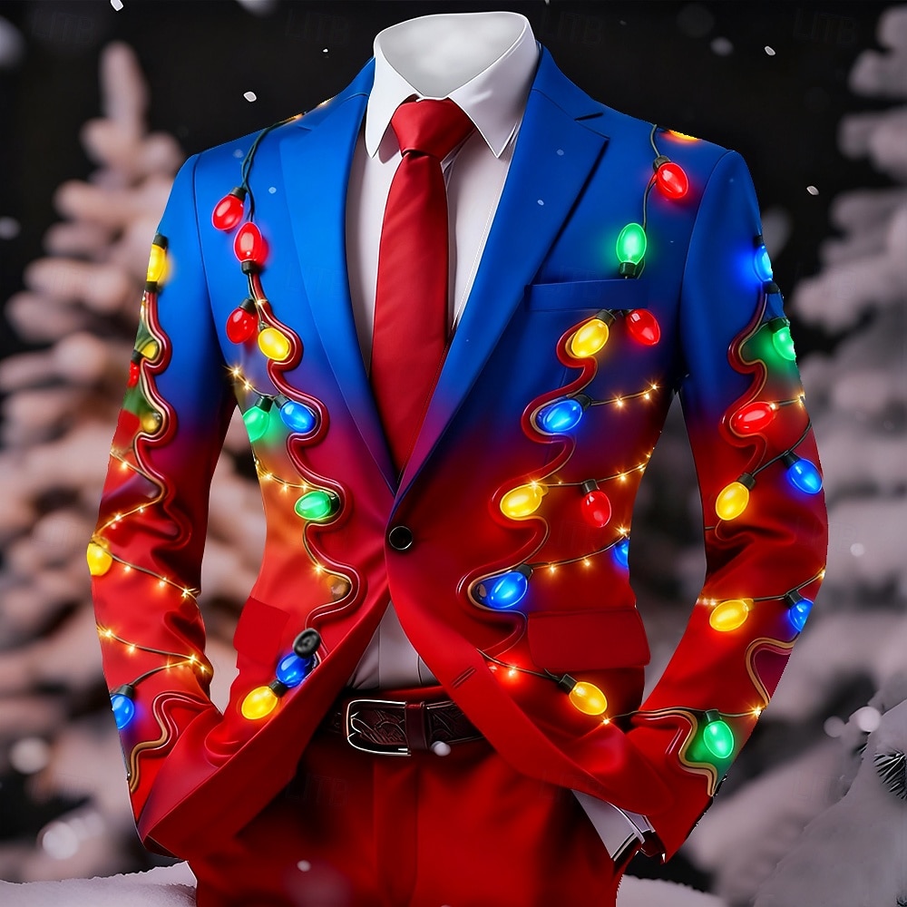 Новогодняя тематика Муж. Рождественский образец Пиджак Пальто Удобный Дышащий Художественный На каждый день Вечерние наряды Повседневные фестиваль 3D печать Пуговицы Наступила зима Острый 2025 - $64.99 –P5