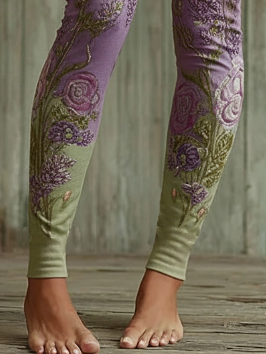 Mujer Polainas Leggings cómodos Vacaciones Vintage Estilo Étnico Longitud total Alta cintura Floral Estampado Cómodo Elástico Casual Diario Vacaciones Verde Trébol Primavera Otoño Ajustado 2026 - $22.99 –P4