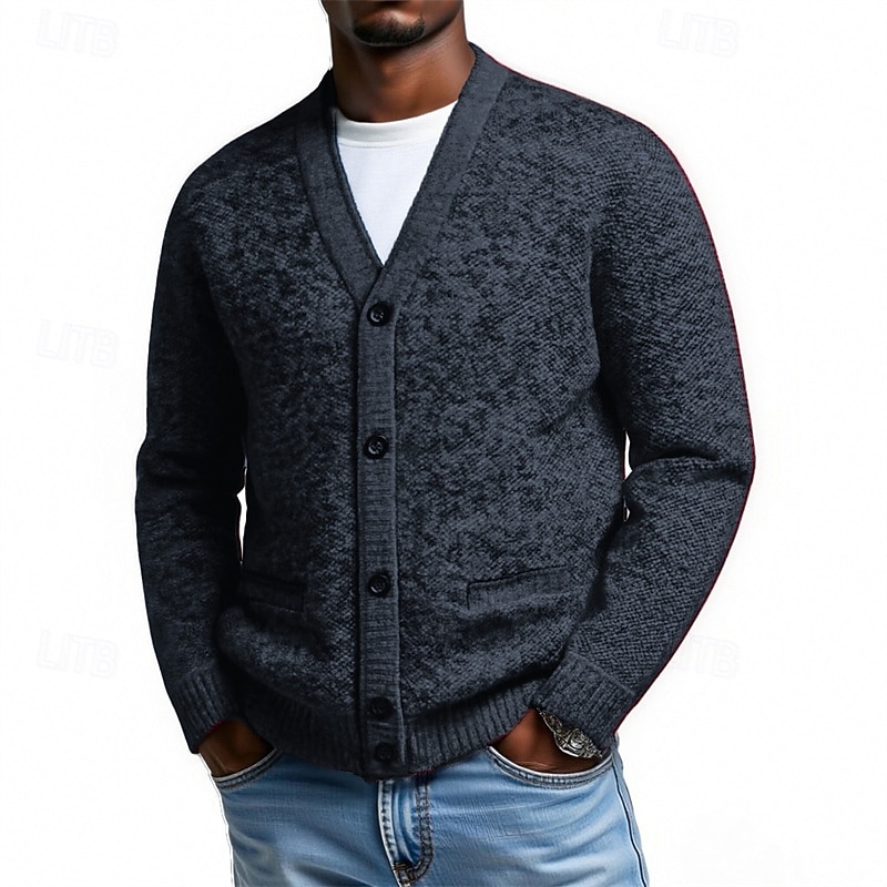 Hombre Pulóveres Chaqueta de Punto Cárdigan Estriado Tejer Tops regulares Botones Plano Escote en Pico Moda Ropa de calle Vacaciones Casual Ropa Otoño Invierno Burdeos Azul S M L 2026 - $23.99 –P4