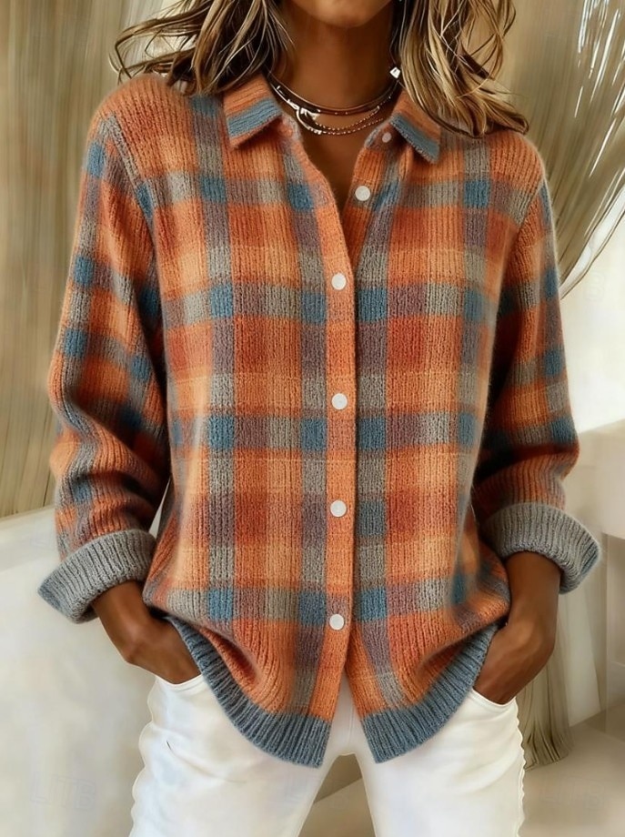 Damen Strickjacke Täglich Quadrathals Gestrickt Langarm Normale Oberteile Stricken Täglich Blau Orange Frühling Herbst 2026 - $32.99 –P2