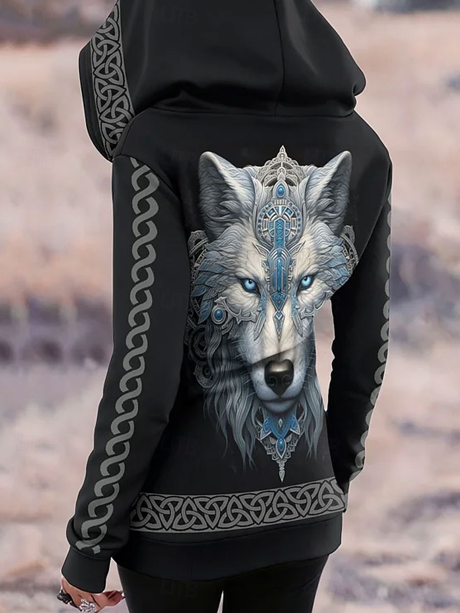 Dámské Mikiny na zip Zip Kapsy Tisk Grafika Zvíře Etno Módní Na běžné nošení Dlouhý rukáv Kapuce Běžné topy ulice Na den Bílá Žlutá Jaro Podzim 2026 - $39.99 –P2