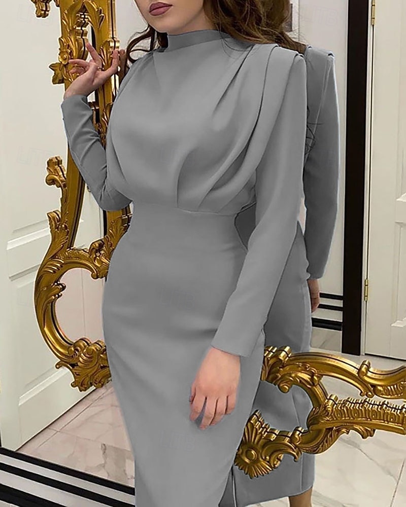 Damen Midikleid schwarzes kleid Elegant Mode Modern Täglich Ausgehen Wochenende Normale Passform Einfach Langarm Hoher Ausschnitt Schwarz Rosa Wein Dunkelblau Frühling Herbst Winter 2026 - $22.99 –P4