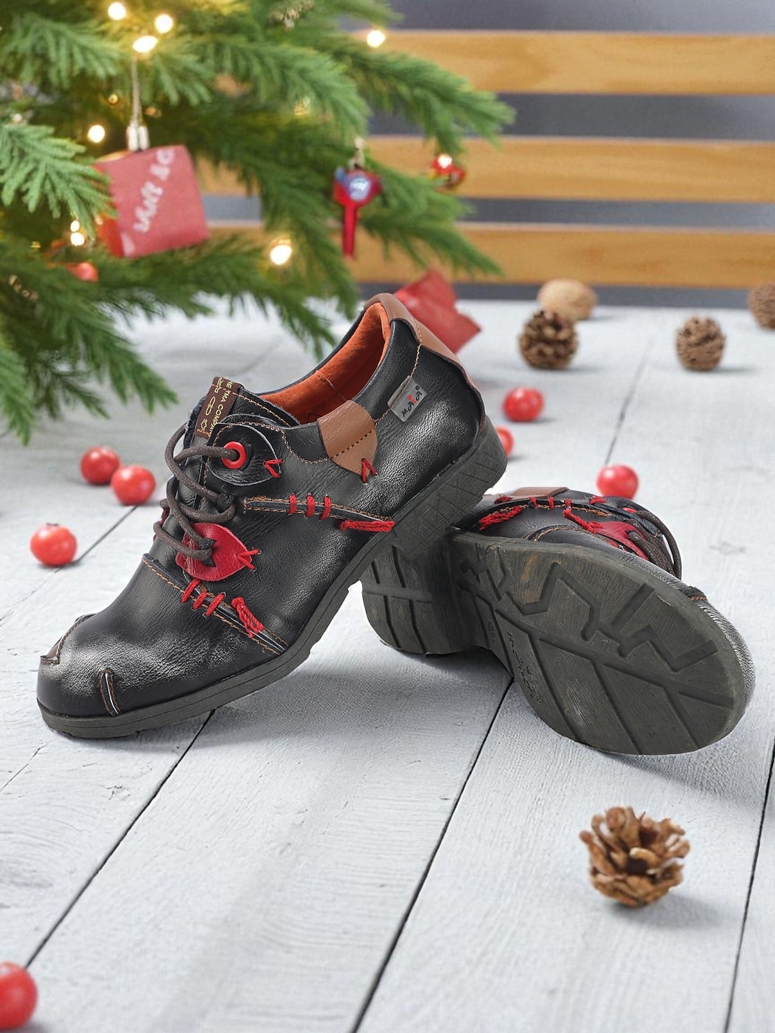 Grüne Oxford-Schnürschuhe aus Leder für Damen mit roten Nähten, handgefertigte Retro-Freizeitschuhe für Damen, perfekt für Weihnachtsoutfits und den Alltag im Herbst 2026 - $69.99 –P1