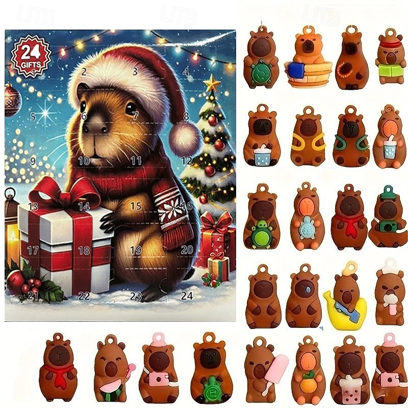 Calendrier De L'Avent Capybara 2025 Avec 24 Mini-figurines D'animaux