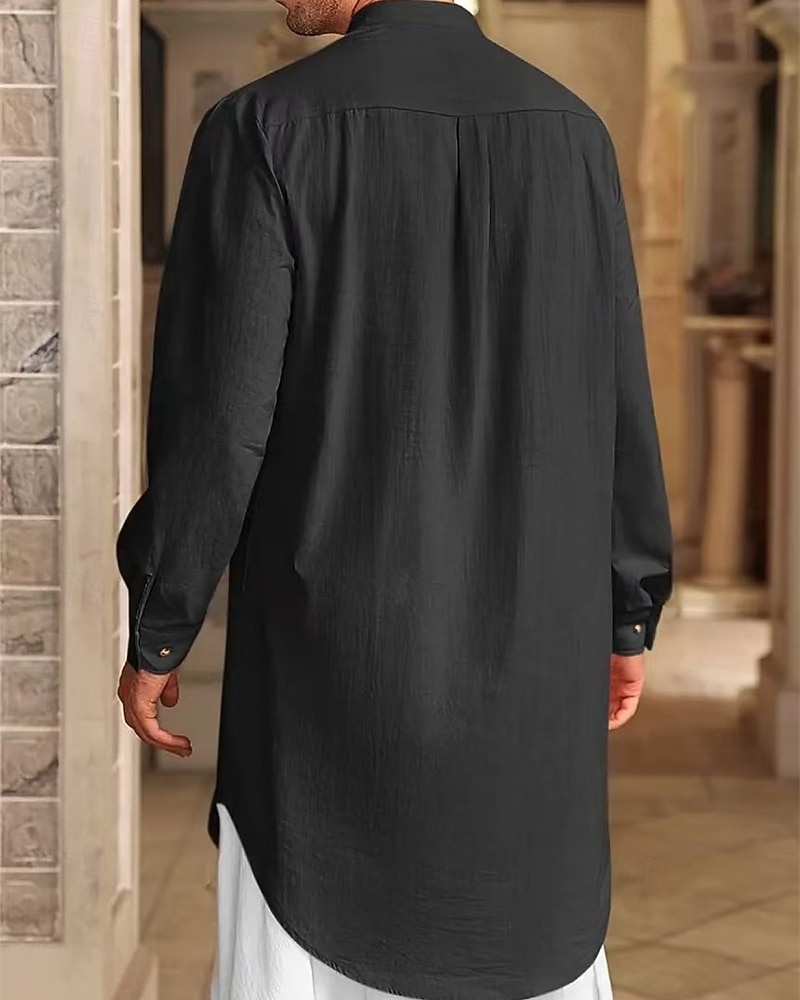 Homme Loungewear Chemise de Nuit Uni Élégant Confort Maison Quotidien Coton Respirant Col montant manche longue Printemps Automne Noir Blanche de 2026 ? $30.99 –P5