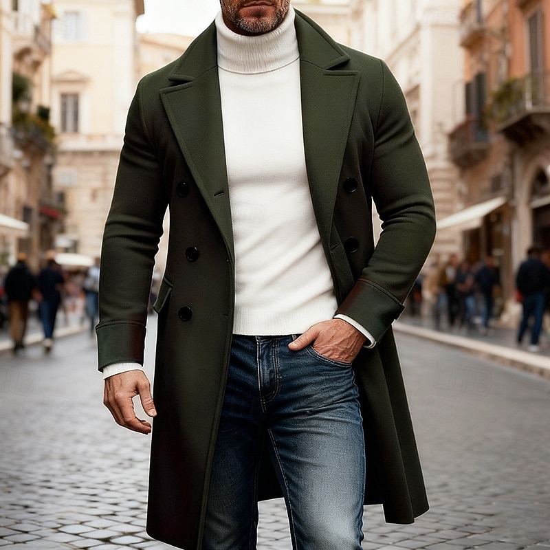 Homme Manteau d'Hiver Manteau Trench-Coat Long Trench-coat Extérieur Occasionnel Automne Hiver Polyester Chaleur Thermique Vêtements d'extérieur Vêtement Tenue Classique Uni Avec Poches Col à Revers de 2026 ? $45.99 –P1