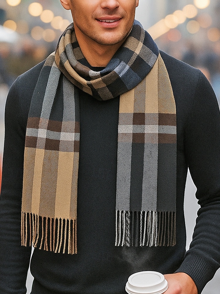 herrrutig polyesterhalsduk, mjuk och varm, flera färger, perfekt för vinter- och julklappar 2025 - $11.99 –P2