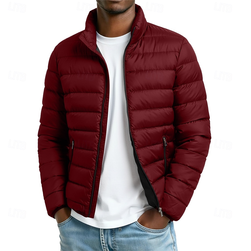 Men's Puffer Jacket Padded Pocket Full Zip Padded Christmas Outdoor Street Short Neutral Fashion Daily Winter Solid Color Wine Black Navy Blue Light Sky Blue Puffer Jacket 2026 - $30.99 –P5