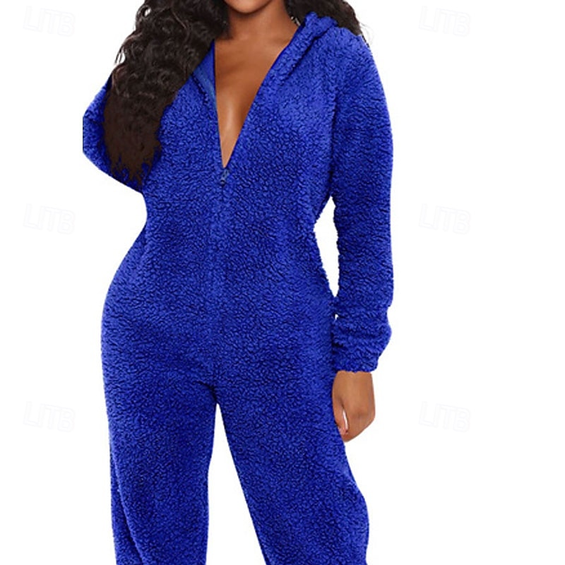 Women's Loungewear Onesie Warm Fashion Sexy Pure Color Zipper Hoodie Pant Vacation Home Street Sleeveless Crew Neck Blue Black White Red Brown Fall Winter Regular Fit 2026 - $37.99 –P2