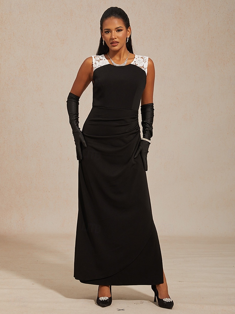 Damen Maxikleid Etui-Kleid Wickelkleid Elegant Abendgesellschaft Hochzeit Hochzeitsgast Gerafft Spitze Asymmetrisch Normale Passform Einfarbig Ärmellos Dreiviertelarm V Ausschnitt Schwarz 2026 - $31.99 –P7
