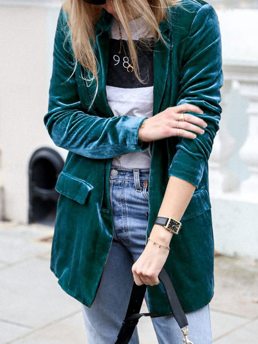 Damen Freizeitjacke Samtblazer Bequem Atmungsaktiv Tasche Lässig Einfach Urlaub Straße Lässig Alltagskleidung Offene Vorderseite Regulär Umlegekragen Normale Passform Langarm Oberbekleidung Blau 2025 - $33.99 –P9