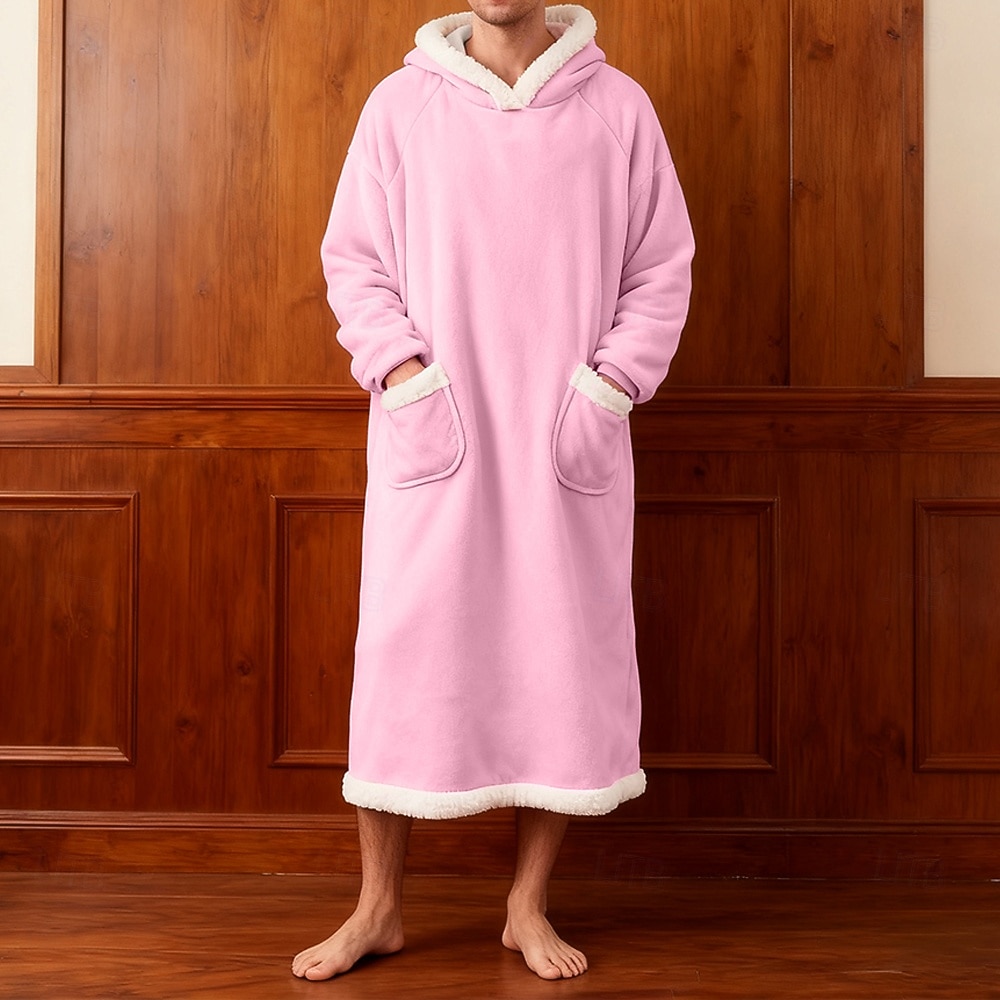 Men's Pajamas Sleepwear Bath Gown Plain Fashion Stylish Classic Home Daily Bed Sherpa Polyester Thermal Warm Comfort Soft Hoodie Long Sleeve Pocket Summer Spring Blue Light Pink 2026 - $39.99 –P1