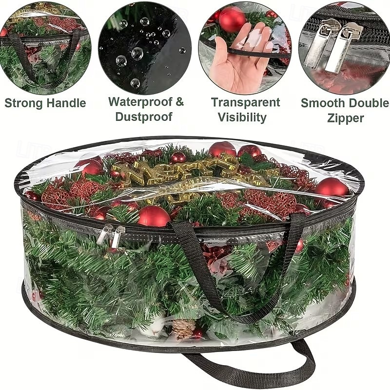 1/2 sacchetto trasparente per riporre ghirlande natalizie da 24/30 pollici, contenitore per riporre ghirlande natalizie con maniglia, resistente copertura in PVC per ghirlande natalizie stagionali, del 2026 a $19.99 –P6