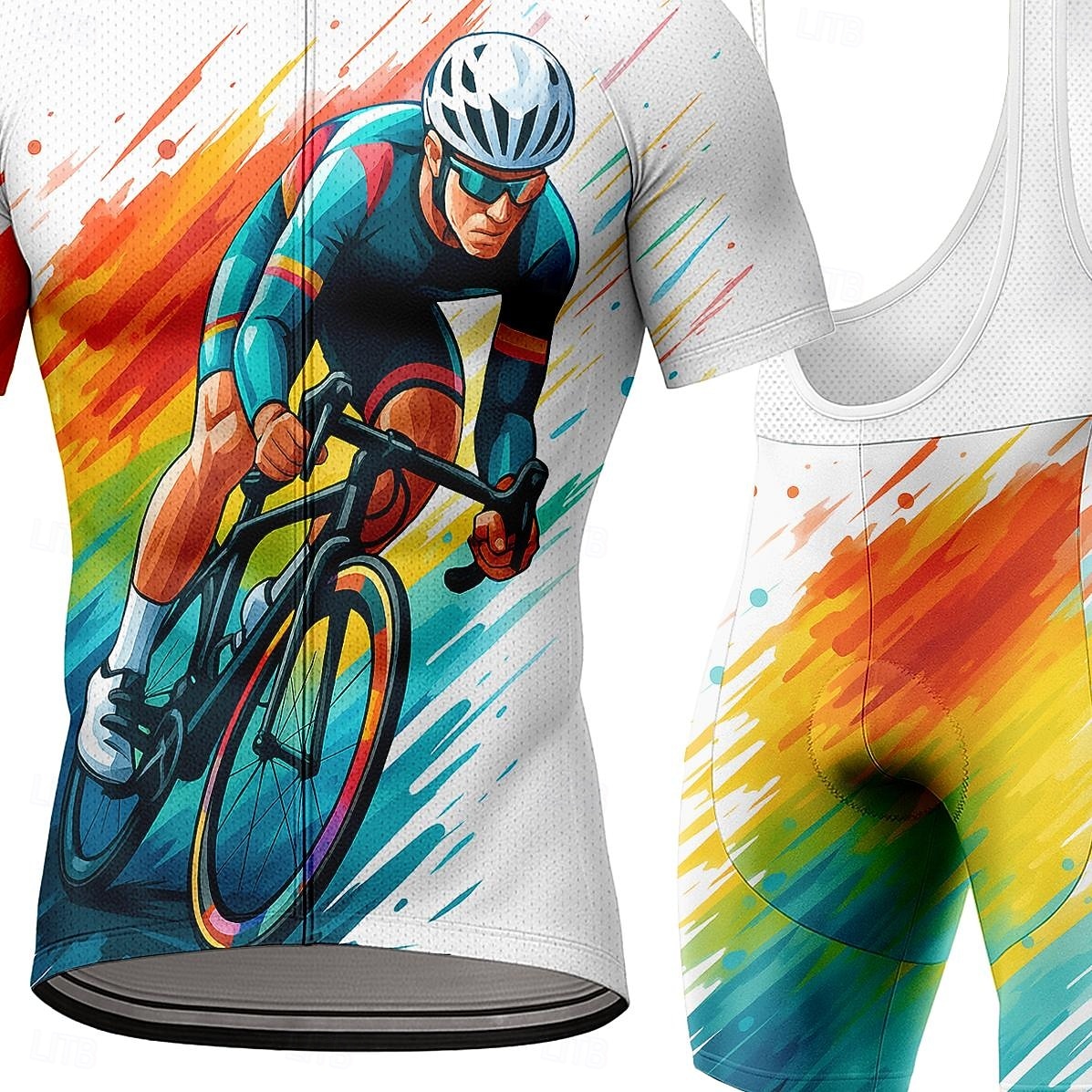 Hombre Maillot de ciclismo con culotte corto con tirantes Conjunto de camiseta de ciclismo Manga Corta MTB Bicicleta Montaña Ciclismo Carretera Verano Azul Marino Azul Naranja Geométrico Letra y 2026 - $49.99 –P3