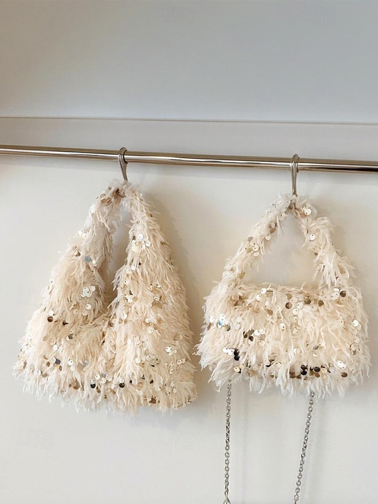 borsa da donna in pelliccia sintetica con paillettes: design scintillante e luccicante con materiale morbido, disponibile in due misure, perfetta per feste serali e occasioni speciali del 2026 a $19.99 –P8