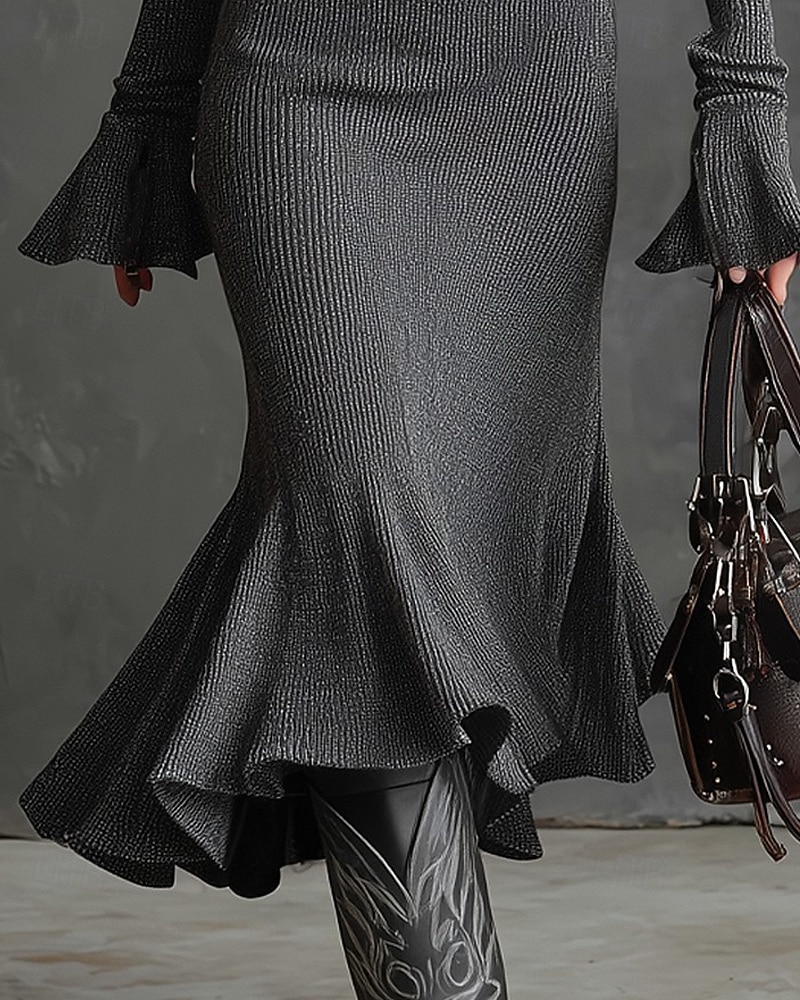 Mulheres Vestido midi Vestido Suéte Vestidos De Sereia Trompete Elegante Moderno Férias Feriado Encontro Delgado Tecido Manga Longa Colarinho de Camisa Preto Verde Tropa Castanho Claro Marron de 2026 por $41.99 –P3