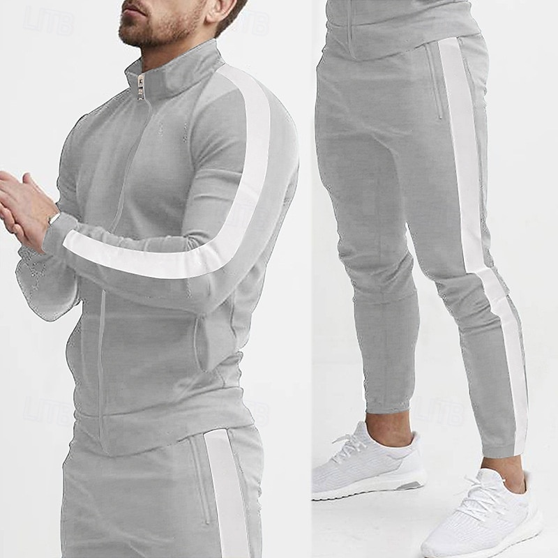 Men's Sweatshirt Tracksuit Outfit Set Stand Collar Outdoor Daily Sports Drawstring Zip Up Pocket Color Block Yellow Red Navy Blue Polyester Activewear Fashion Streetwear Spring 2026 - $45.99 –P4