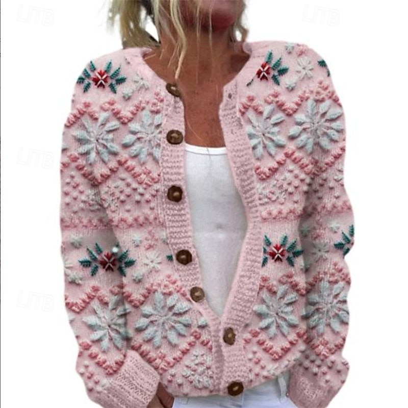 Naisten Neulos Neule Tyylikäs Muoti söpö tyyli Kukka Kuvitettu Joulukuusi Tiukka pyöreä kaula-aukko Napit Kudottu Painettu Pitkähihainen Tavalliset topit Neuloa Joulu ulko- Koti Valkoinen Vaalean 2025 - $28.99 –P6