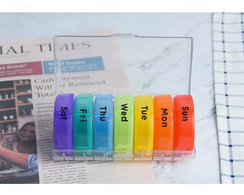 Organizador de comprimidos semanal para 2 doses diárias com estojo em couro PU, caixa organizadora de comprimidos para 7 dias, ideal para viagens - dispensador portátil de comprimidos AM/PM para de 2026 por $22.99 –P14