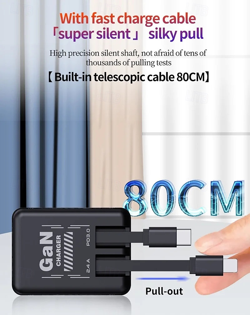 Carregador portátil rápido de 120 W com cabo USB-C e Lightning, compatível com iPhone 15/16/17 e Samsung, ideal para jogos e viagens. Design compacto e específico para tomadas europeias. de 2025 por $22.99 –P8