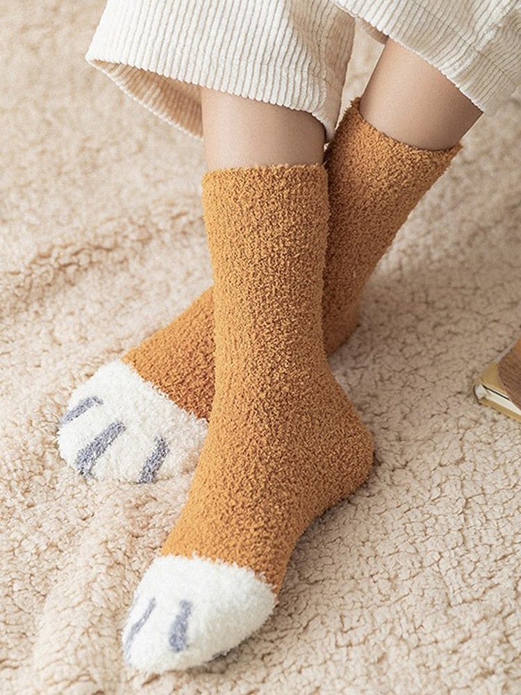 2026年 レディースコットンブレンドソックス、猫の足跡プリントデザインの6足セット、複数の色、柔らかくて快適な毎日の着用に最適  コレクション – $11.99 –P4