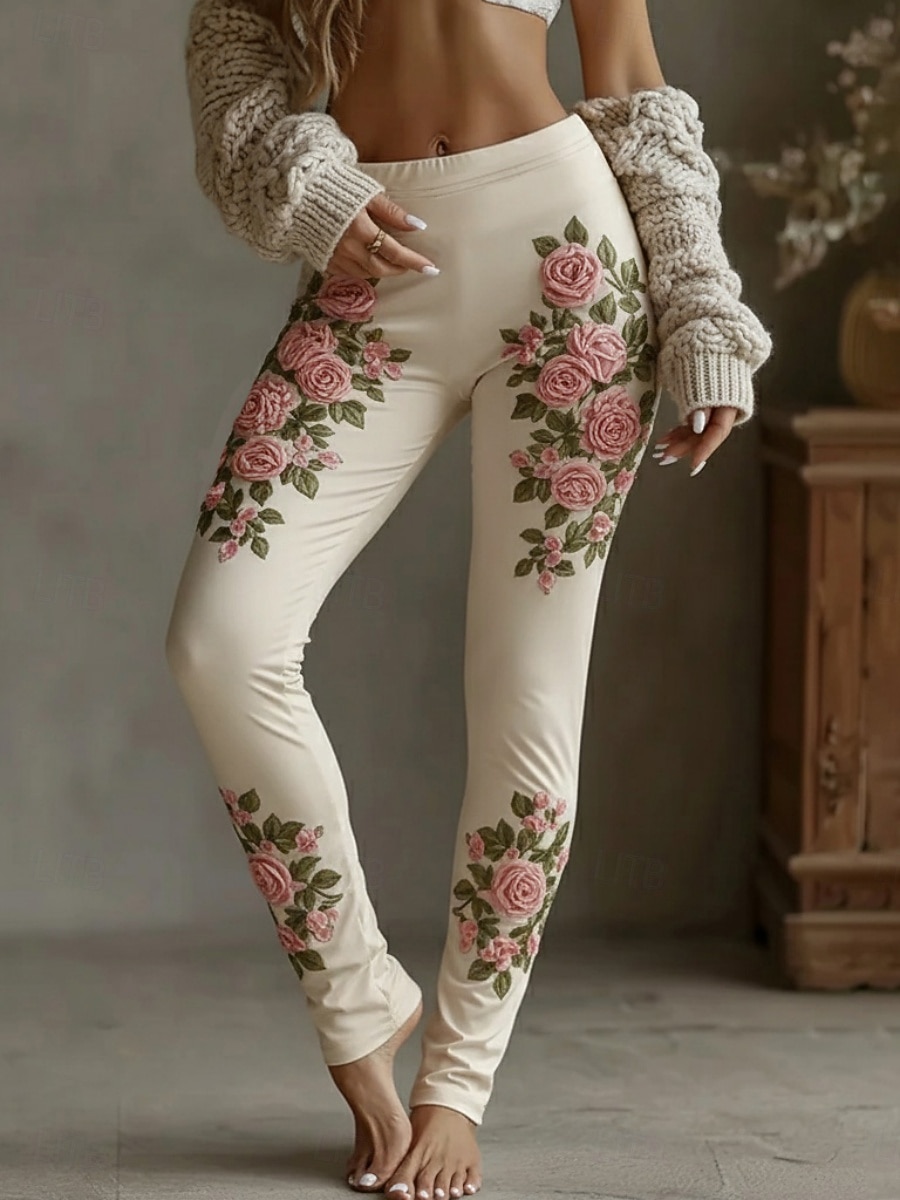 Γυναικεία Κολάν Άνετα κολάν Διακοπές Βίντατζ Εθνοτικό στυλ Πλήρες μήκος Ψηλή Μέση Φλοράλ Εκτύπωση Άνετο Ελαστικό Causal Καθημερινά Διακοπές Μπεζ Άνοιξη Φθινόπωρο Χειμώνας Στενή εφαρμογή 2026 - $22.99 –P1