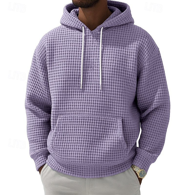 Męskie Bluza z Kapturem Bluzy z kapturem Waffle Zjechać na pobocze Czarny Biały Jasnozielony Rumiany róż Granatowy Kaptur Równina Kieszeń kangurka Teksturowany Codzienny Sport i turystyka Święto Moda 2026 - $28.99 –P8