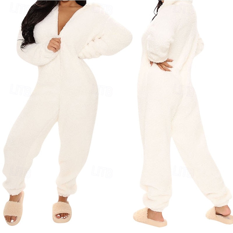 Women's Loungewear Onesie Warm Fashion Sexy Pure Color Zipper Hoodie Pant Vacation Home Street Sleeveless Crew Neck Blue Black White Red Brown Fall Winter Regular Fit 2026 - $37.99 –P3