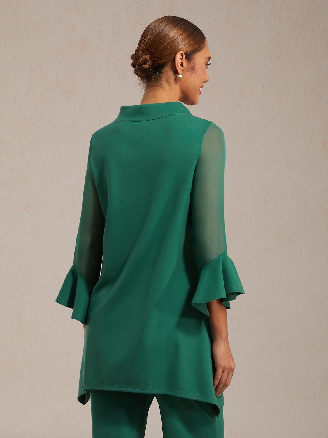 Dámské kalhoty, strečová tkanina, šifon, průsvitné panely, rozšířené nohavice, elastický pas, elegantní, pohodlné, do práce, podzim 2026 - $21.99 –P10