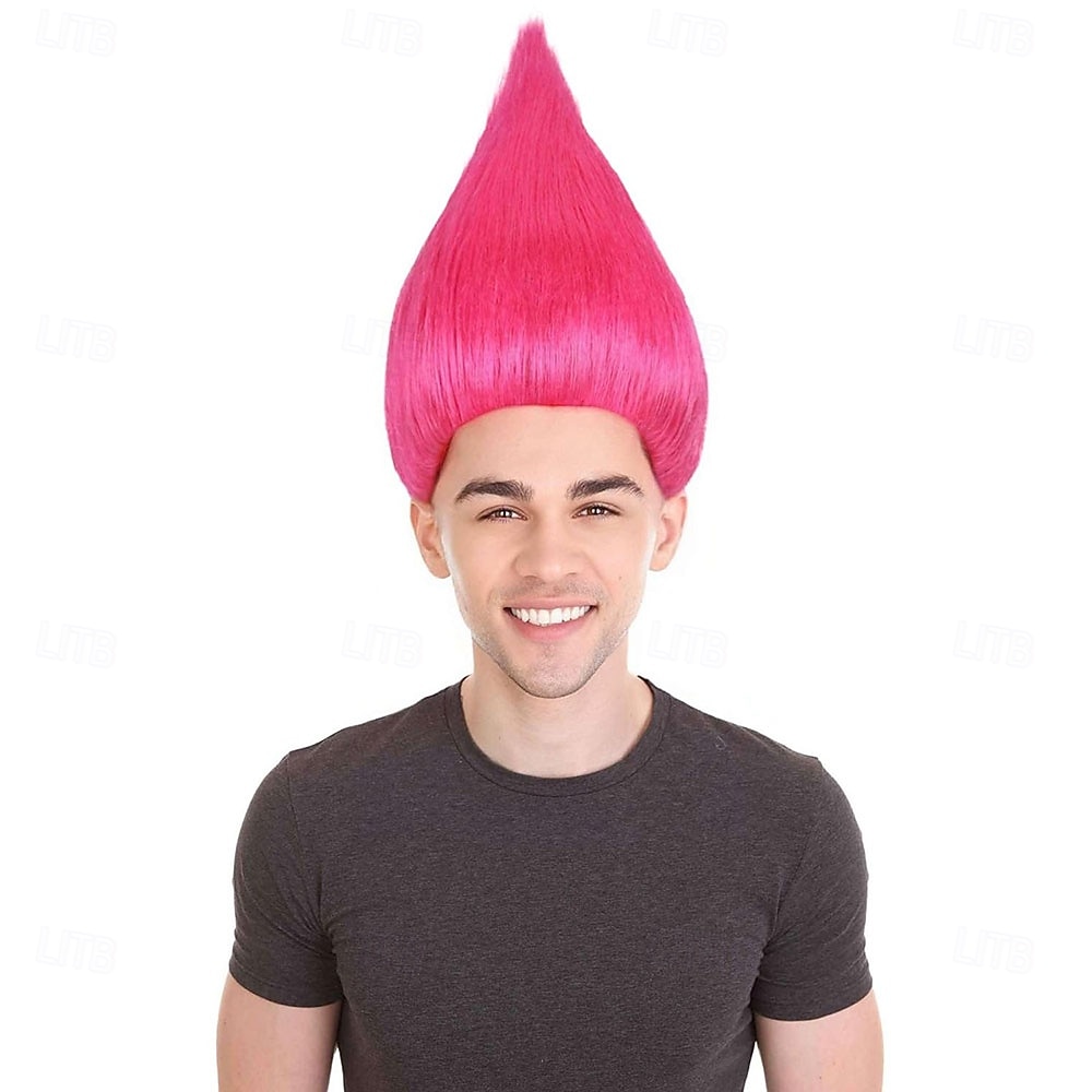 Peruca de Carnaval 2026 Rosa Vermelho Azul Liso Curto Peruca sintética para festivais Mardi Gras Parada Cabelo para fantasia de cosplay para Feminino de 2026 por $15.49 –P1