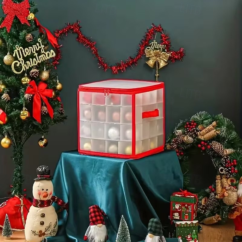 Boîte de rangement pour décorations de Noël avec 64 compartiments, fermeture éclair, en plastique vinyle, avec poignée, idéale pour ranger les petites décorations de fêtes. de 2026 ? $21.99 –P5