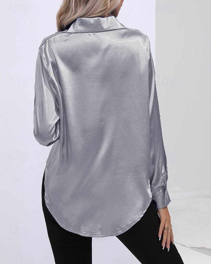 Femmes Chemise Elegant Haut en satin Chemisier Boutons Uni Élégant ancien manche longue Col de chemise Hauts Réguliers Fête Sortir Jaune Rouge Bleu Roi Rose Gris Été Printemps de 2026 ? $25.99 –P9